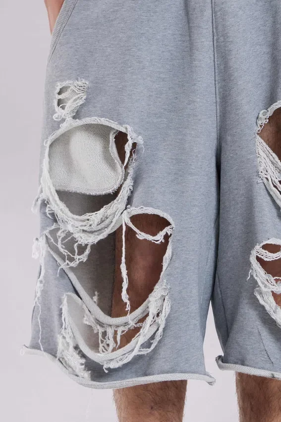Grijze Monster-short met distressed-effect