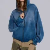 Hoodie met studs in sunfade-wafelstof