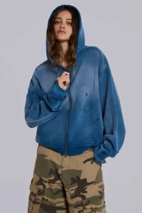 Hoodie met studs in sunfade-wafelstof