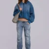 Hoodie met studs in sunfade-wafelstof