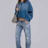 Hoodie met studs in sunfade-wafelstof