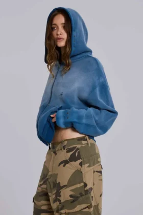 Hoodie met studs in sunfade-wafelstof