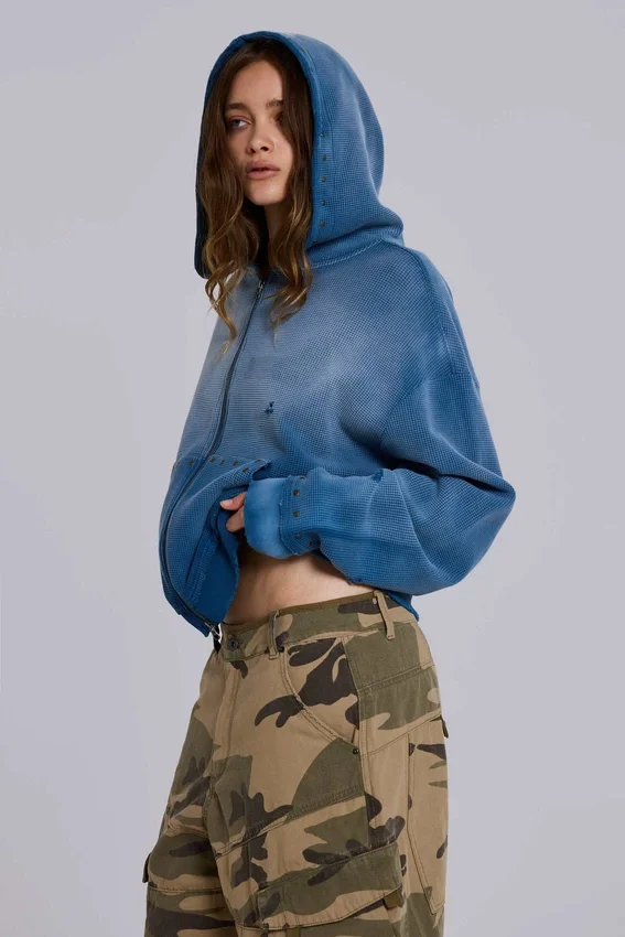 Hoodie met studs in sunfade-wafelstof