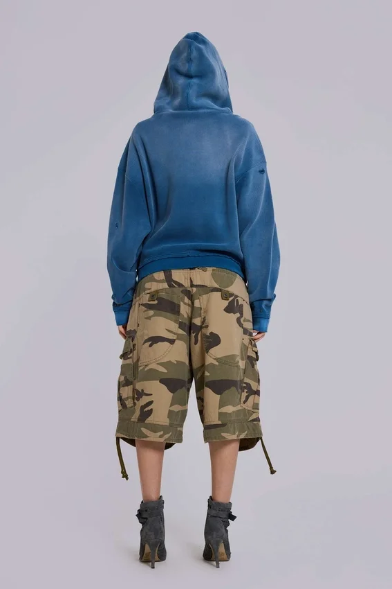 Hoodie met studs in sunfade-wafelstof