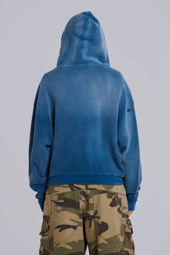 Hoodie met studs in sunfade-wafelstof