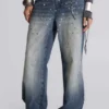 Hunter losse Jeans met rechte pijpen en spiegeltjes