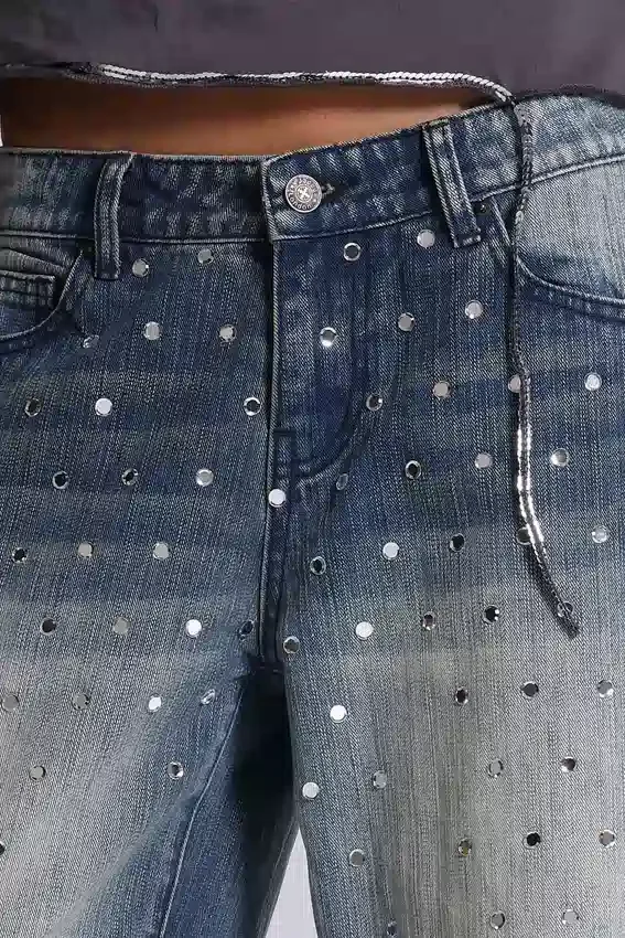 Hunter losse Jeans met rechte pijpen en spiegeltjes