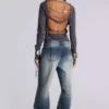 Hunter losse Jeans met rechte pijpen en spiegeltjes