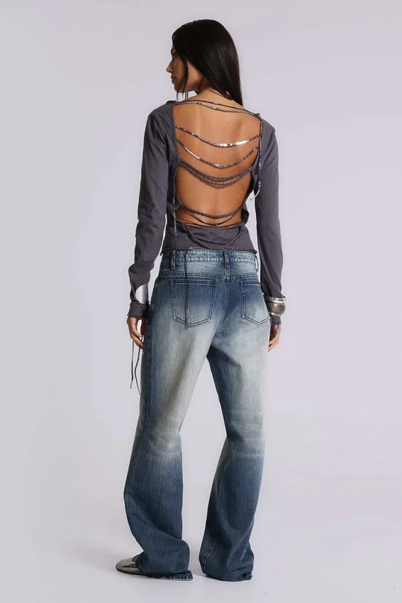 Hunter losse Jeans met rechte pijpen en spiegeltjes