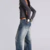 Hunter losse Jeans met rechte pijpen en spiegeltjes