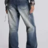 Hunter losse Jeans met rechte pijpen en spiegeltjes