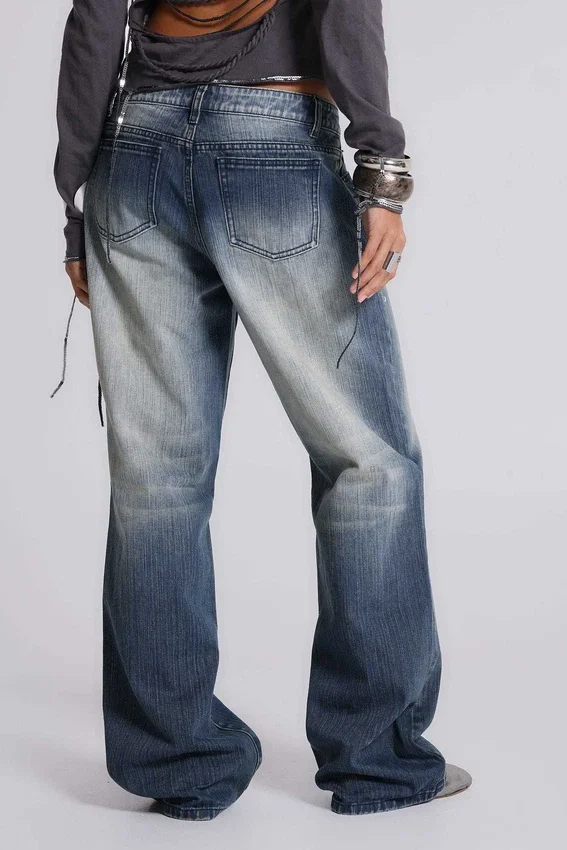 Hunter losse Jeans met rechte pijpen en spiegeltjes