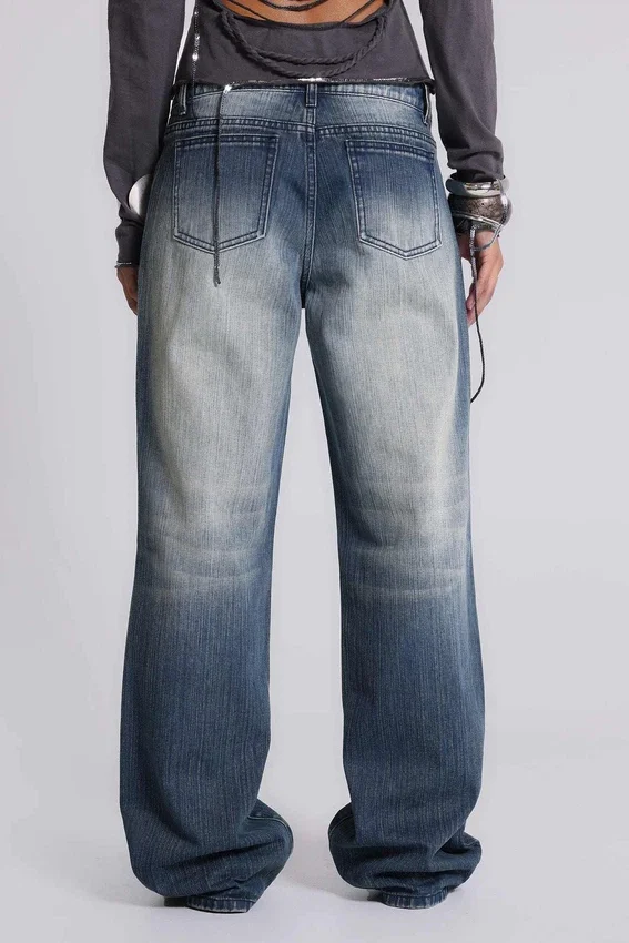 Hunter losse Jeans met rechte pijpen en spiegeltjes