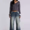 Hunter losse Jeans met rechte pijpen en spiegeltjes