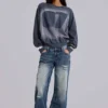 Hunter losse Jeans met rechte pijpen in blauwe wassing