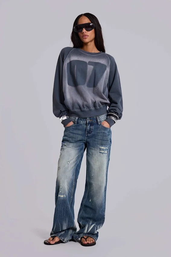 Hunter losse Jeans met rechte pijpen in blauwe wassing