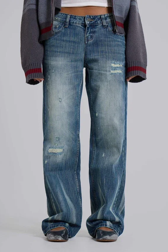 Hunter losse Jeans met rechte pijpen in blauwe wassing