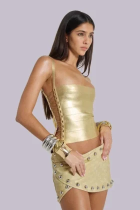 Idol metallic bandage-corsettop in goud