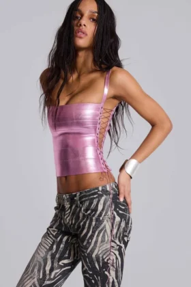 Idol metallic bandage-corsettop in roze