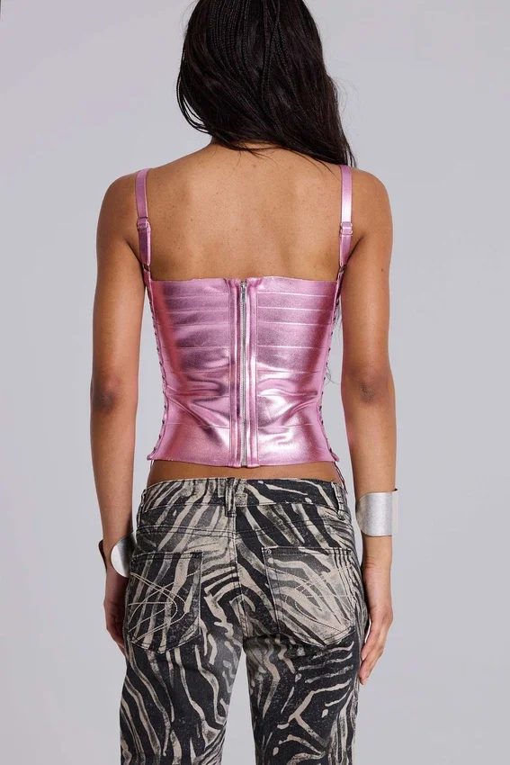 Idol metallic bandage-corsettop in roze