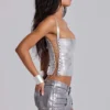 Idol metallic bandage-corsettop in zilver