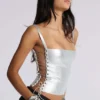 Idol metallic bandage-corsettop in zilver