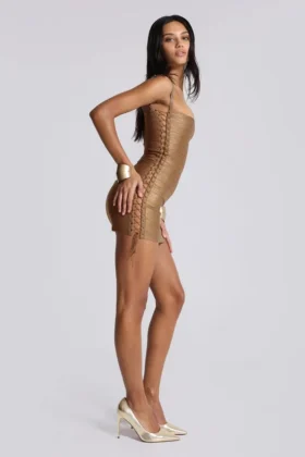 Idol metallic bandage-minijurk in brons