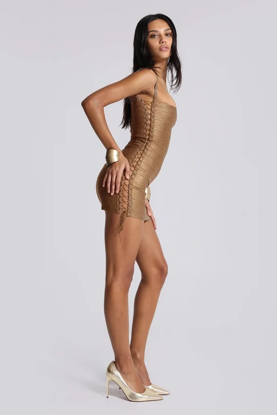 Idol metallic bandage-minijurk in brons