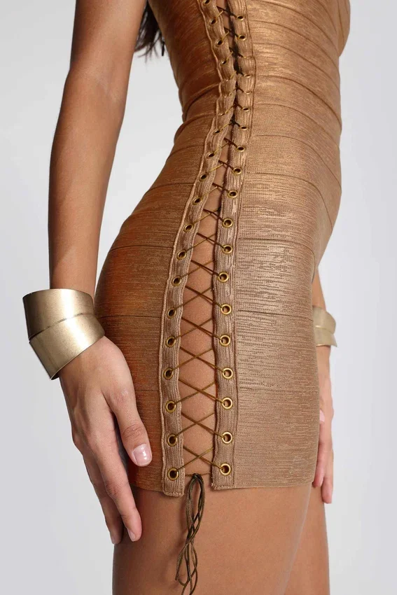 Idol metallic bandage-minijurk in brons