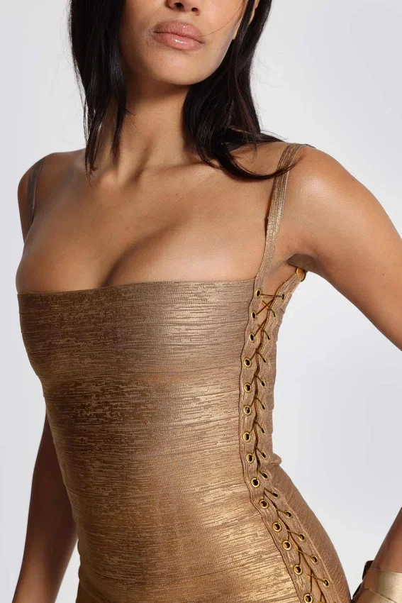 Idol metallic bandage-minijurk in brons