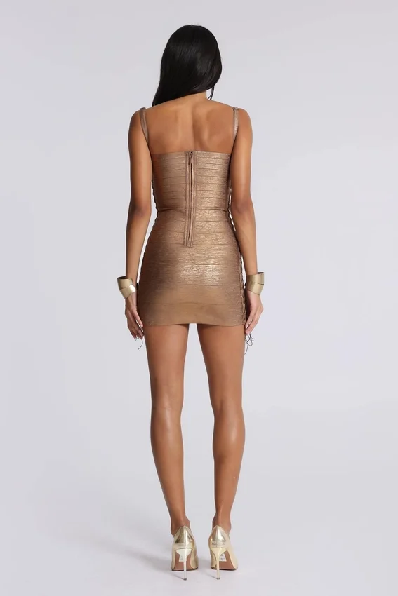 Idol metallic bandage-minijurk in brons