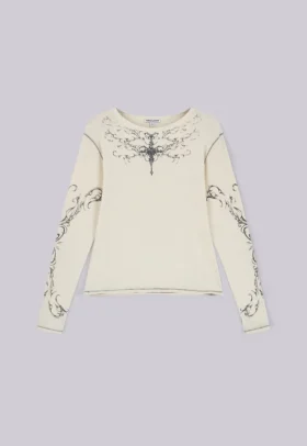 Ines Waffle witte top met lange mouwen