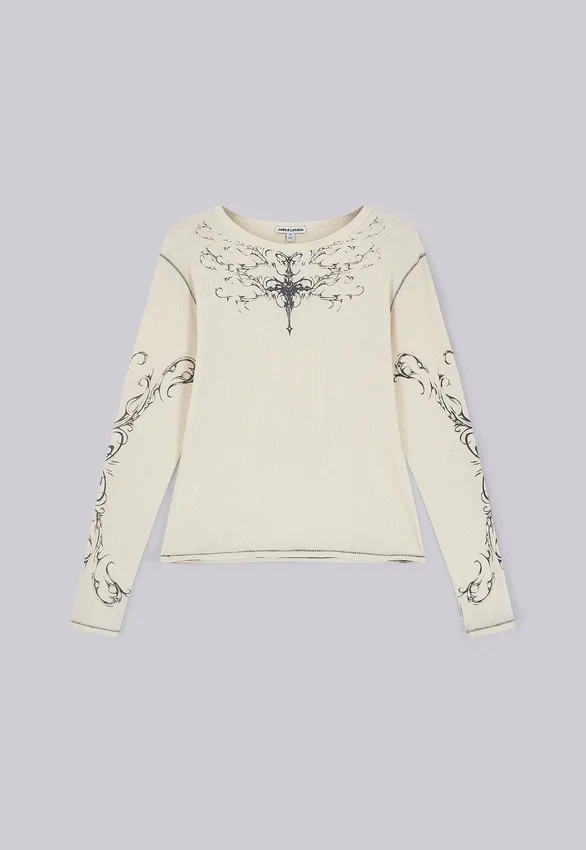 Ines Waffle witte top met lange mouwen