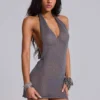 Infinity gebreide halter-minijurk in gunmetal