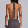 Infinity gebreide halter-minijurk in gunmetal