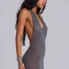 Infinity gebreide halter-minijurk in gunmetal