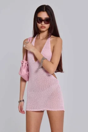 Infinity halter-minijurk in roze