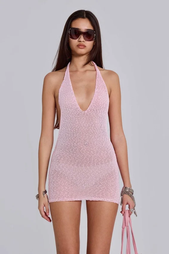 Infinity halter-minijurk in roze