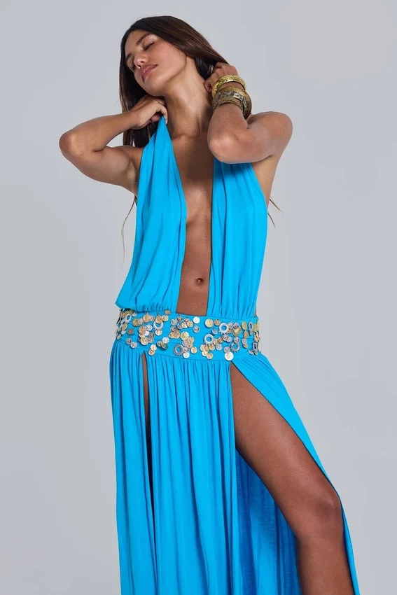 Irvin met de hand versierde rugloze maxi-jurk