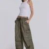 Kaki Parachute Pants met oliewas