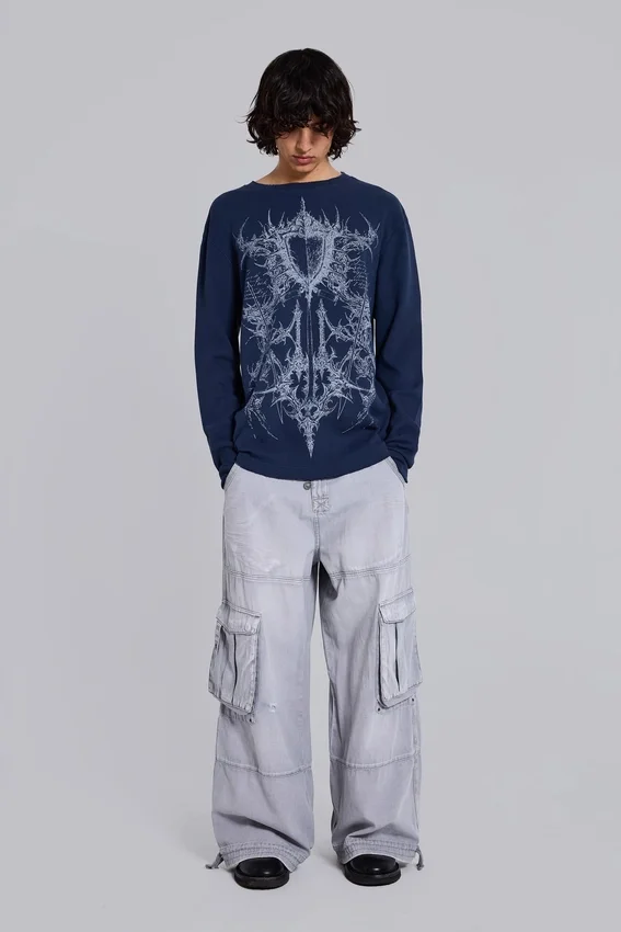 Kasper Digi Waffle marineblauw T-shirt