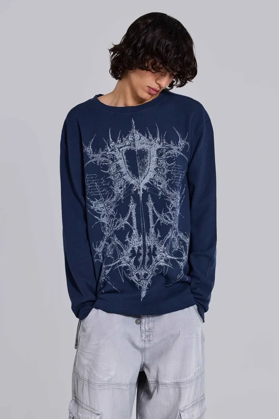 Kasper Digi Waffle marineblauw T-shirt