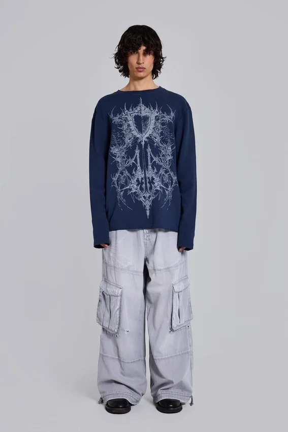 Kasper Digi Waffle marineblauw T-shirt