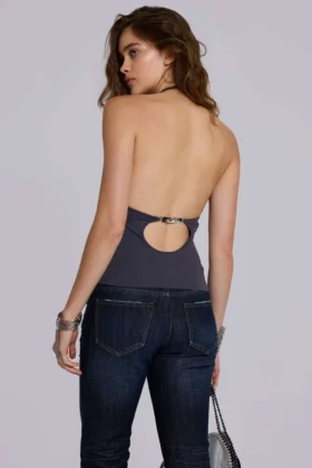 Kayla haltertop in leisteen