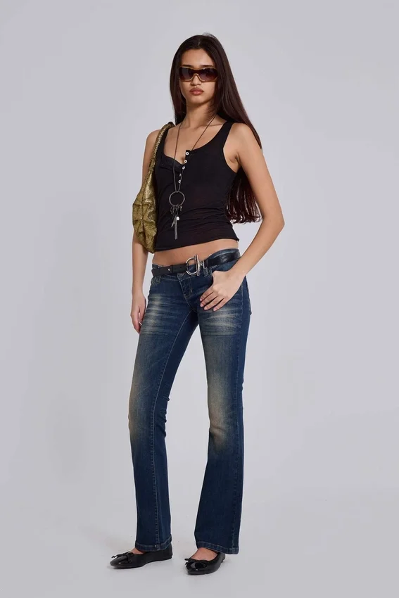 Kelsey skinny bootcut-Jeans met lage taille in donkere wassing