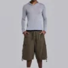 Khaki Parachute Cargo Baggy Shorts