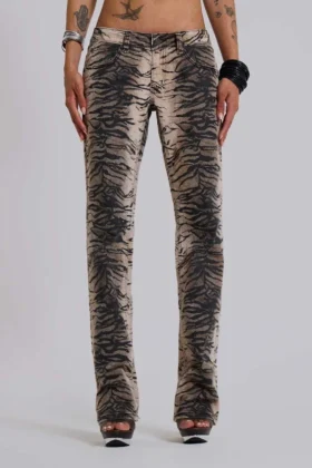 Leona bootcut-Jeans in Cooper met tijgerprint