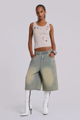 Lichtgewassen jumbo-jeansshorts