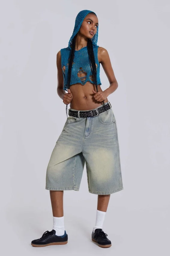 Lichtgewassen jumbo-jeansshorts