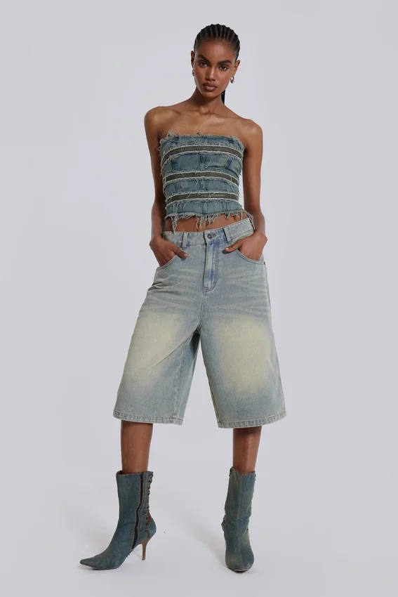 Lichtgewassen jumbo-jeansshorts